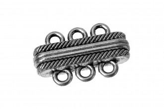 Magnetic Clasp, Carved Stripes, 28mm, Silver