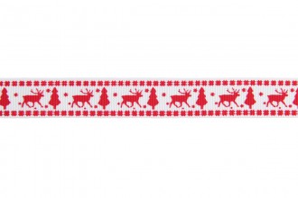 Berties Bows Grosgrain Ribbon - 16mm wide - Reindeer & Tree - Red on White (3m reel)