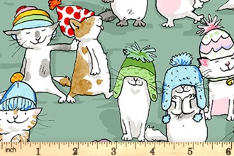Clothworks - Having a Ball - Cats in Hats - Sage Green (Y3187-111)