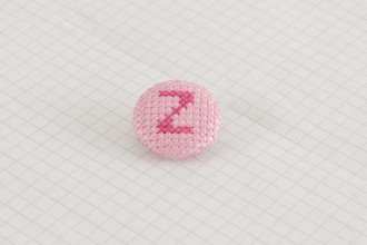 Cross Stitch Alphabet Button, Dark Pink on Light Pink, Z, 25mm