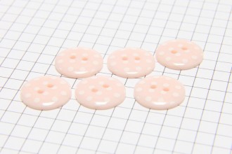 Round Buttons, Pink with White spots, 15mm (pack of 6)