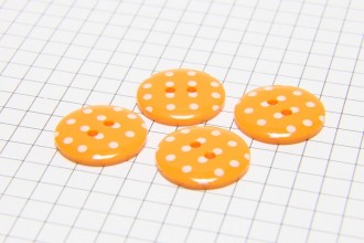 Round Buttons, Orange with White spots, 17.5mm (pack of 4)