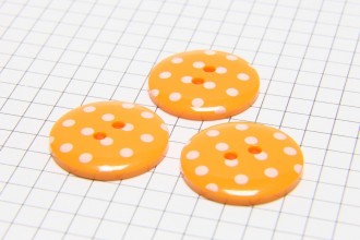 Round Buttons, Orange with White spots, 22.5mm (pack of 3)