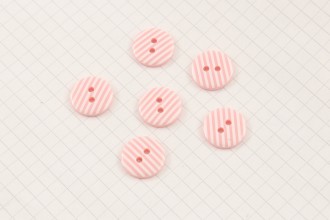 Round Buttons, Pink/White Stripe, 15mm (pack of 6)