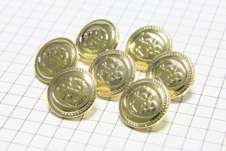 Round Anchor Buttons, Gold, 15mm (pack of 7)