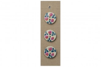 Handmade Round Floral Painted Buttons, Pink/Cream, 30mm (pack of 3)