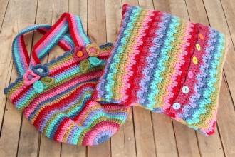 Attic24 - Jolly Chunky Bag and Rainbow Raindrop Cushion (Stylecraft Yarn Pack with 8 Buttons)
