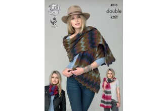 KNITTING PATTERN Ladies Shawls/Wraps and Snood DK King Cole 4235 