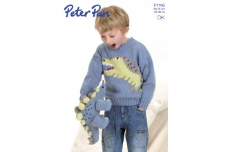 Peter Pan P1146 Dinosaur Sweater and Toy in DK (downloadable PDF)