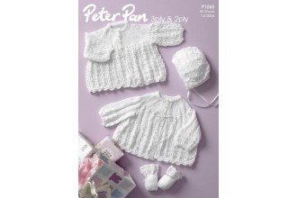 Peter Pan P1065 Jackets, Bonnet and Mitts in 2 Ply and 3 Ply (leaflet)