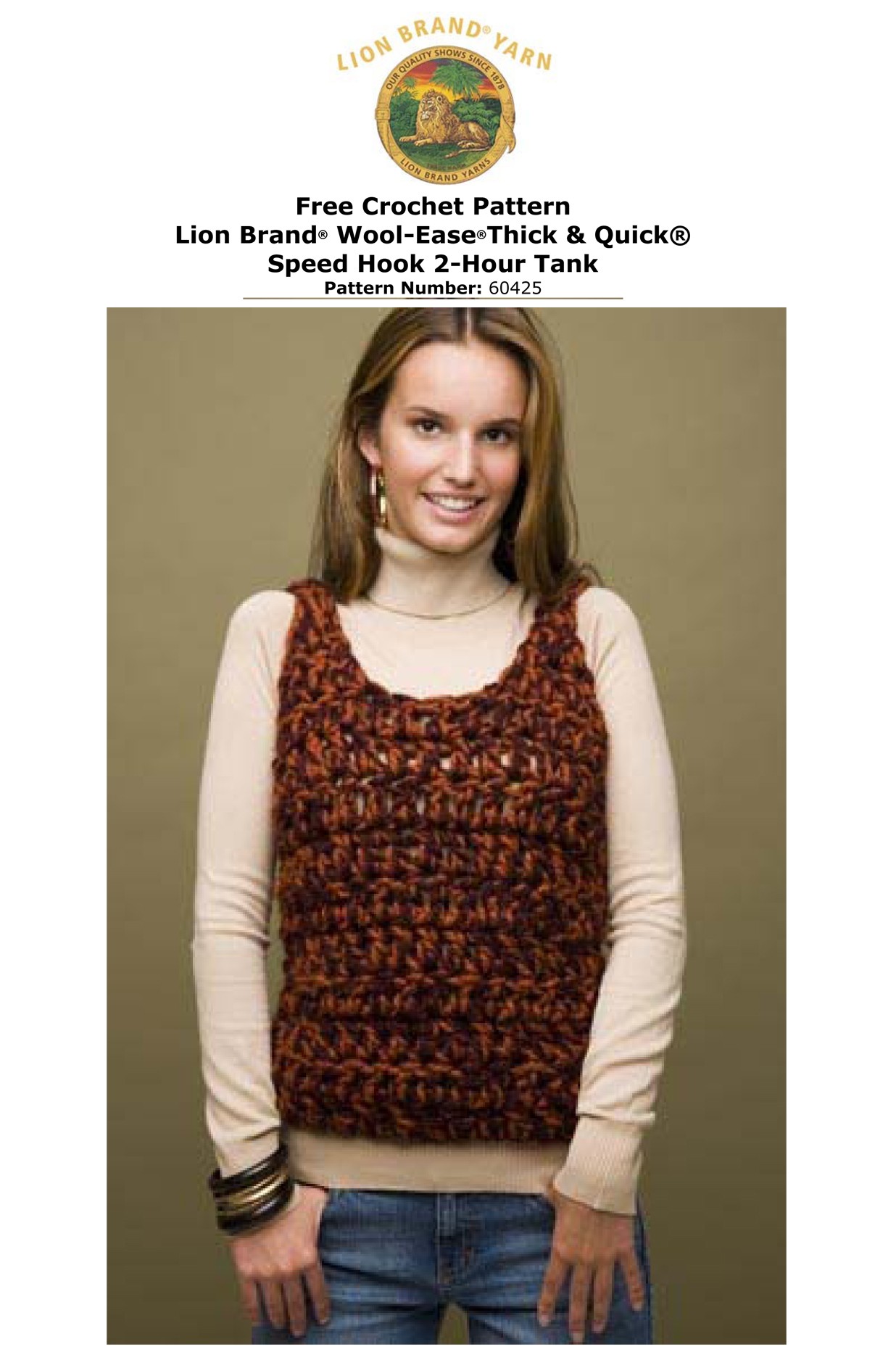 Lion Brand 60425 - Speed Hook 2-Hour Crochet Tank Top in Wool-Ease Thick &  Quick (downloadable PDF) - Wool Warehouse - Buy Yarn, Wool, Needles & Other  Knitting Supplies Online!