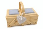 Aumueller Sewing Box, Beech, Light Wood, Blue Polka Dot with Heart Pin Cushion