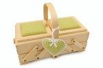 Aumueller Sewing Box, Beech, Light Wood, Green Polka Dot with Heart Pin Cushion
