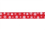 Berties Bows Grosgrain Ribbon - 16mm wide - Snowflakes - White on Red (3m reel)