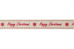 Berties Bows Grosgrain Ribbon - 16mm wide - Happy Christmas - Red on Ivory (3m reel)