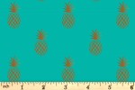 Craft Cotton Co - Tropical Metallics - Pineapples - Turquoise with Gold Metallic (2823-03)