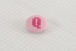 Cross Stitch Alphabet Button, Dark Pink on Light Pink, Q, 25mm