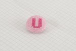 Cross Stitch Alphabet Button, Dark Pink on Light Pink, U, 25mm