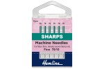 Hemline Machine Needles, Sharp/Micro, Size 70/10, Fine (pack of 6)
