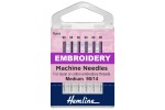 Hemline Machine Needles, Embroidery, Size 90/14, Medium (pack of 6)