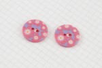 Round Flower Print Buttons, Blue/Pink, 22.5mm (pack of 2)