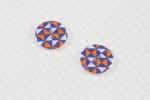Round Geomteric Print Buttons, Blue/Orange, 22.5mm (pack of 2)