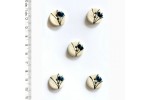 Handmade Round Floral Buttons, Blue/Cream, 20mm (pack of 5)