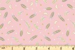 Lewis and Irene - Enchanted - Feathers and Stars - Pink with Gold Metallic (A545.3)