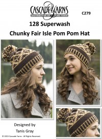 Cascade C279 - Chunky Fair Isle Pom Pom Hat in 128 Superwash (downloadable PDF)