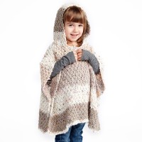 Caron - Hooded Girls Knit Poncho in Sprinkles Cakes (downloadable PDF)