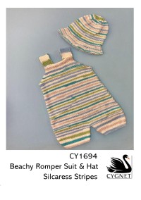 Cygnet 1694 - Beachy Romper Suit and Hat in Silcaress Stripes DK (downloadable PDF)