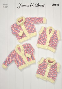 James C Brett 583 Cardigans and Waistcoat in Flutterby Chunky (leaflet)