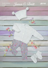 James C Brett 744 Cardigan, Hat and Bootees in Happiness DK (leaflet)