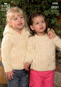 King Cole 3098 Girls Sweater, Hooded Jacket and Coat in Aran (downloadable PDF)