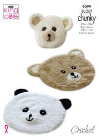 King Cole 9099 Crochet Teddy and Panda Rugs with Cushion in Tufty Super Chunky and Big Value Super Chunky (downloadable PDF)