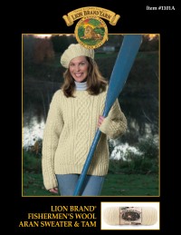 Lion Brand 1101A - Aran Sweater & Hat in Fishermans Wool (downloadable PDF)