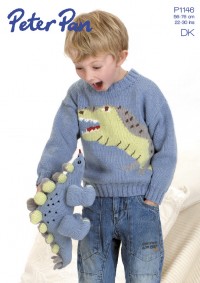 Peter Pan P1146 Dinosaur Sweater and Toy in DK (downloadable PDF)