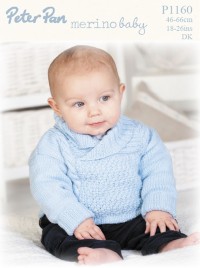 Peter Pan P1160 Sweater with Shawl Collar and Hat in Merino Baby DK (downloadable PDF)