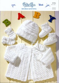 Peter Pan P956 Matinee Coat, Bonnet, Mittens and Bootees in DK (downloadable PDF)