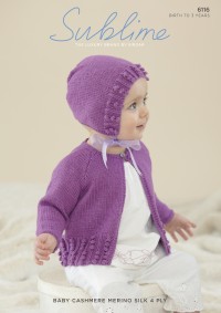 Sublime 6116 Baby Cashmere Merino Silk 4 Ply Girls Cardigan and Bonnet (leaflet)