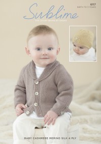 Sublime 6117 Baby Cashmere Merino Silk 4 Ply Boys Cardigan and Hat (downloadable PDF)