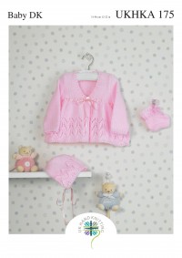 UKHKA 175 Baby Matinee Coat, Bonnet & Bootees in DK (downloadable PDF)