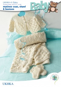 UKHKA 41 Baby Matinee Coat, Shawl & Bootees in DK (downloadable PDF)