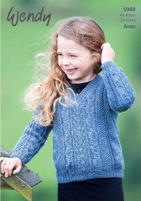 Wendy 5948 Children's Round and V Neck Sweaters in Aran with Wool (downloadable PDF)