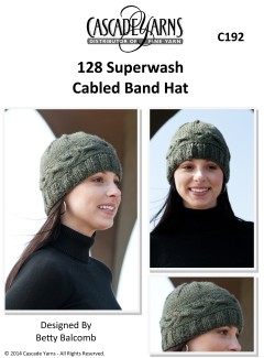 Cascade C192 - Cabled Band Hat in 128 Superwash (downloadable PDF)
