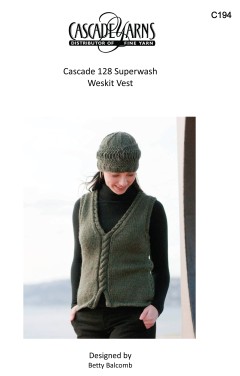 Cascade C194 - Weskit Vest in 128 Superwash (downloadable PDF)