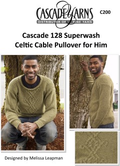 Cascade C200 - Celtic Cable Pullover for Him in 128 Superwash (downloadable PDF)