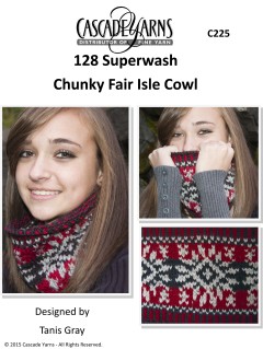 Cascade C225 - Chunky Fair Isle Cowl in 128 Superwash (downloadable PDF)