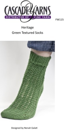 Cascade FW115 - Green Textured Socks in Heritage (downloadable PDF)