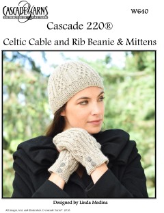 Cascade W640 - Celtic Cable and Rib Mittens & Beanie in 220 (downloadable PDF)
